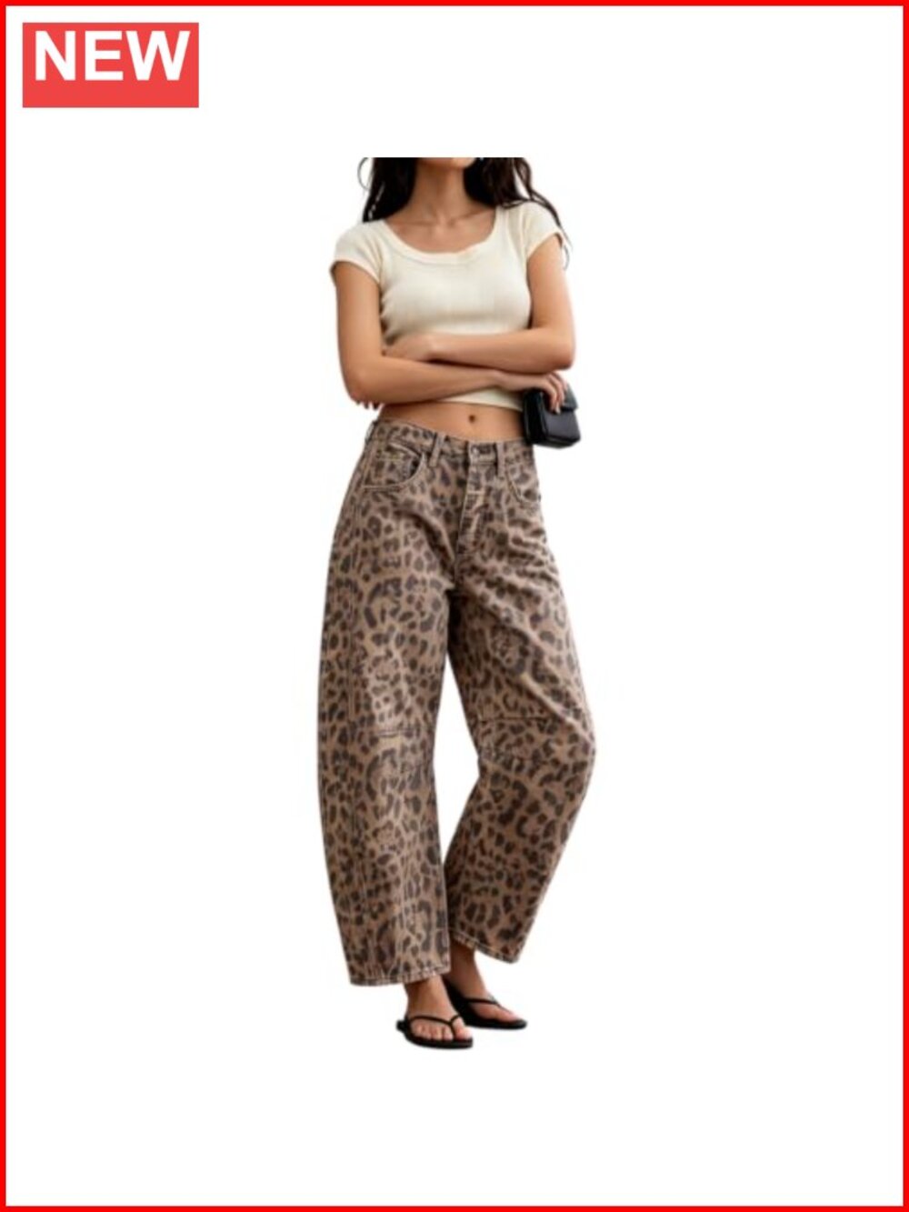 Womens Mid Rise Cropped Wide Leg Barrel Jeans Washed Denim Pants